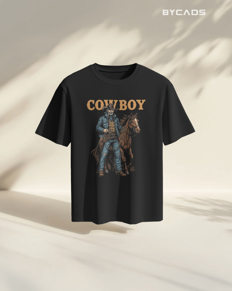 Cowboy with Horse Oversized T-Shirt for Men – Western Partner Graphic by Bycads