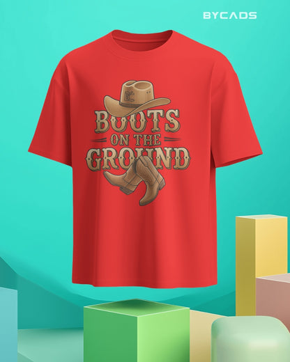 Boots On The Ground Printed Oversized T-Shirt for Men