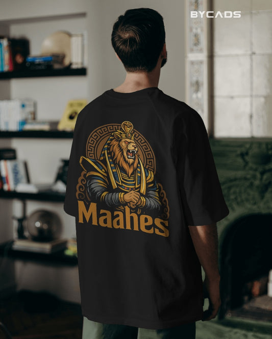 Maahes Oversized T-Shirt for Men – Egyptian Warrior Streetwear by Bycads