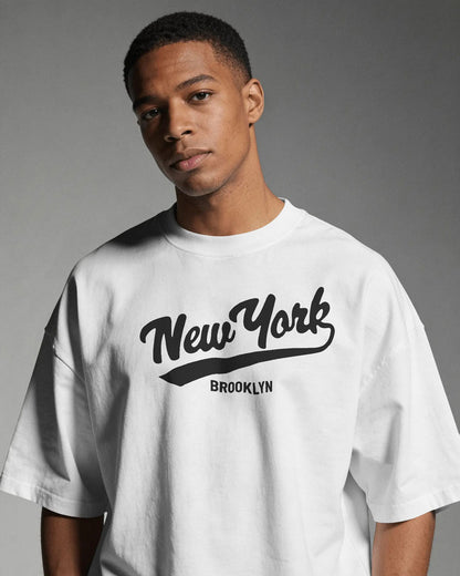 BYCADS New York Oversized Cotton Blend T-Shirt | Drop Shoulder Relaxed Fit Streetwear T-shirt
