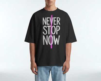 Never Stop Now Neon Line Graphic Oversized cotton blend T-Shirt - BYCADS