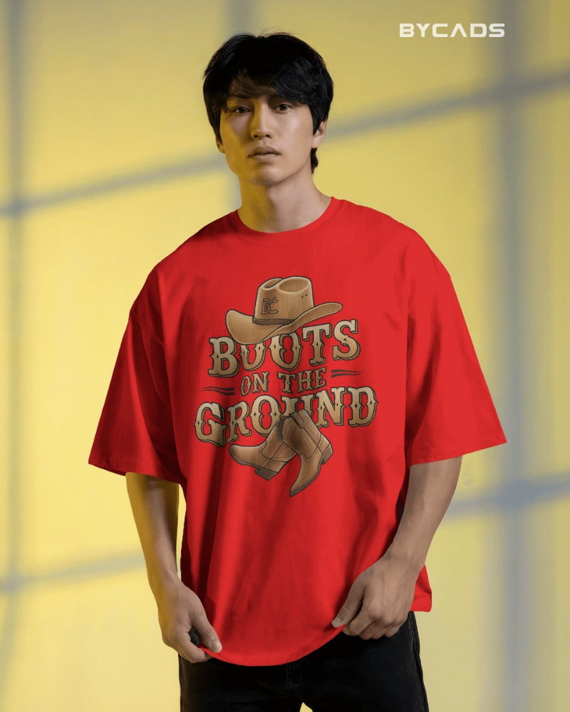 Boots On The Ground Printed Oversized T-Shirt for Men