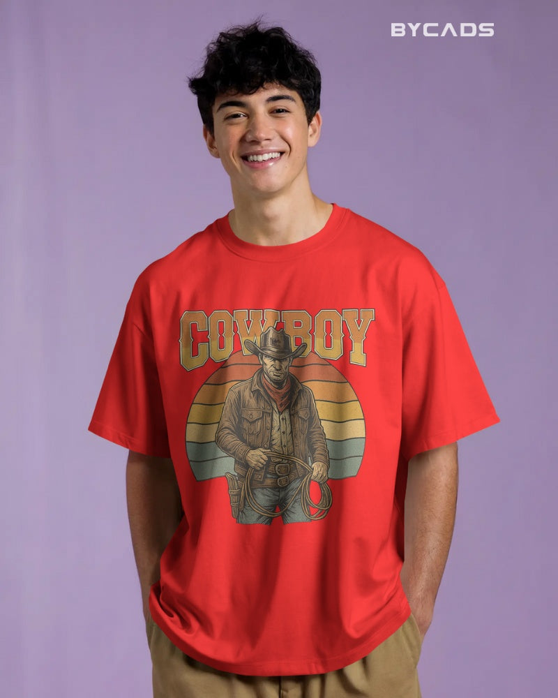 Retro Cowboy Oversized T-Shirt for Men – Vintage Western Style by Bycads