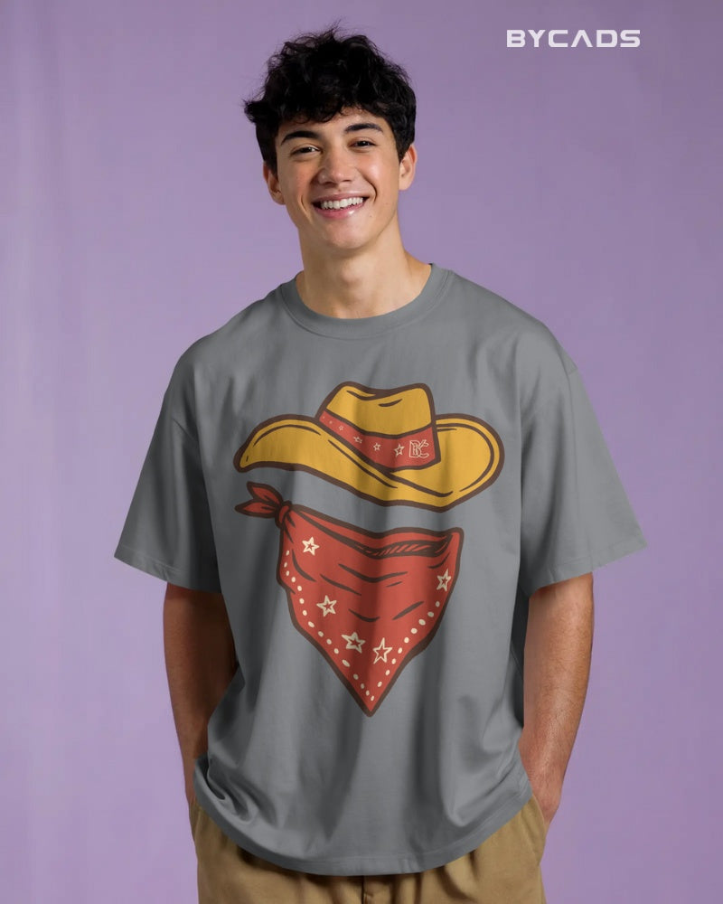 Minimal Cowboy Oversized T-Shirt for Men – Western Hat and Bandana by Bycads
