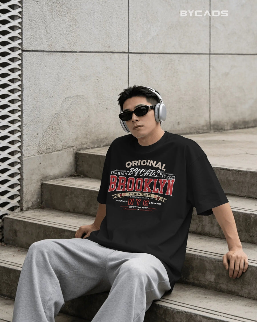 BYCADS Original Brooklyn Oversized Cotton Blend T-Shirt for Men & Women | Relaxed Fit Drop Shoulder Streetwear Tee
