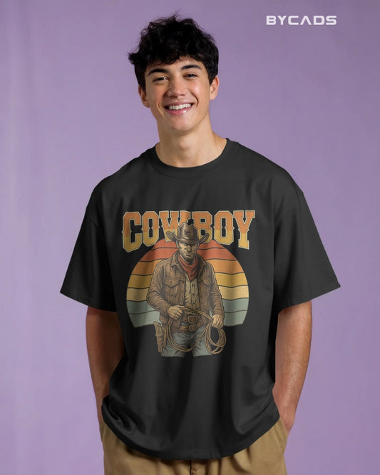 Retro Cowboy Oversized T-Shirt for Men – Vintage Western Style by Bycads