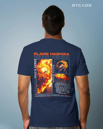 BYCADS "Will of Fire" Rengoku Flame Hashira Anime Graphic Regular-Fit Cotton Blend T-Shirt