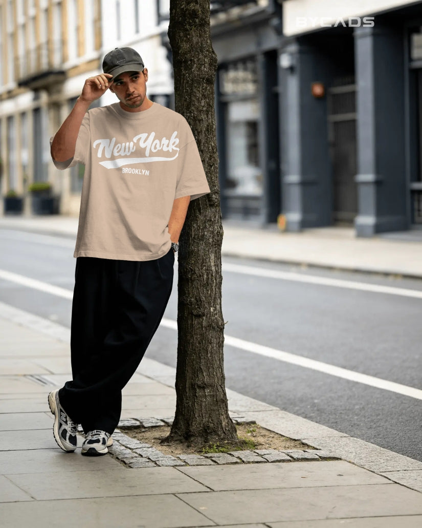 BYCADS New York Oversized Cotton Blend T-Shirt for Unisex | Unisex Drop Shoulder Relaxed Fit Streetwear T-shirt