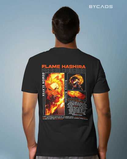 BYCADS "Will of Fire" Rengoku Flame Hashira Anime Graphic Regular-Fit Cotton Blend T-Shirt