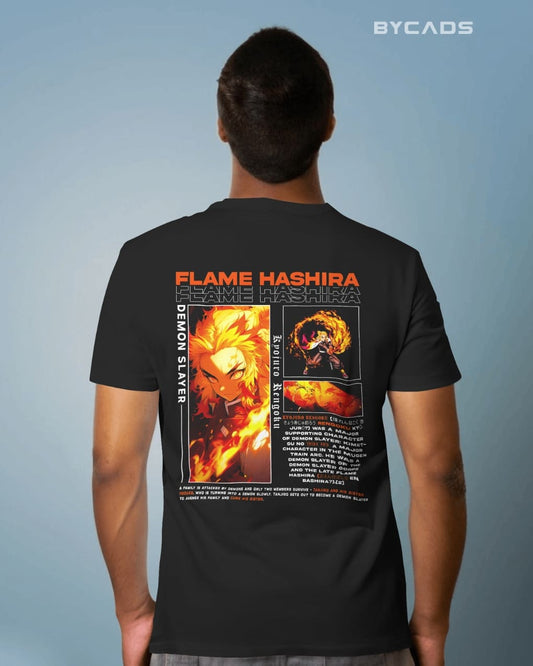 BYCADS "Will of Fire" Rengoku Flame Hashira Anime Graphic Regular-Fit Cotton Blend T-Shirt