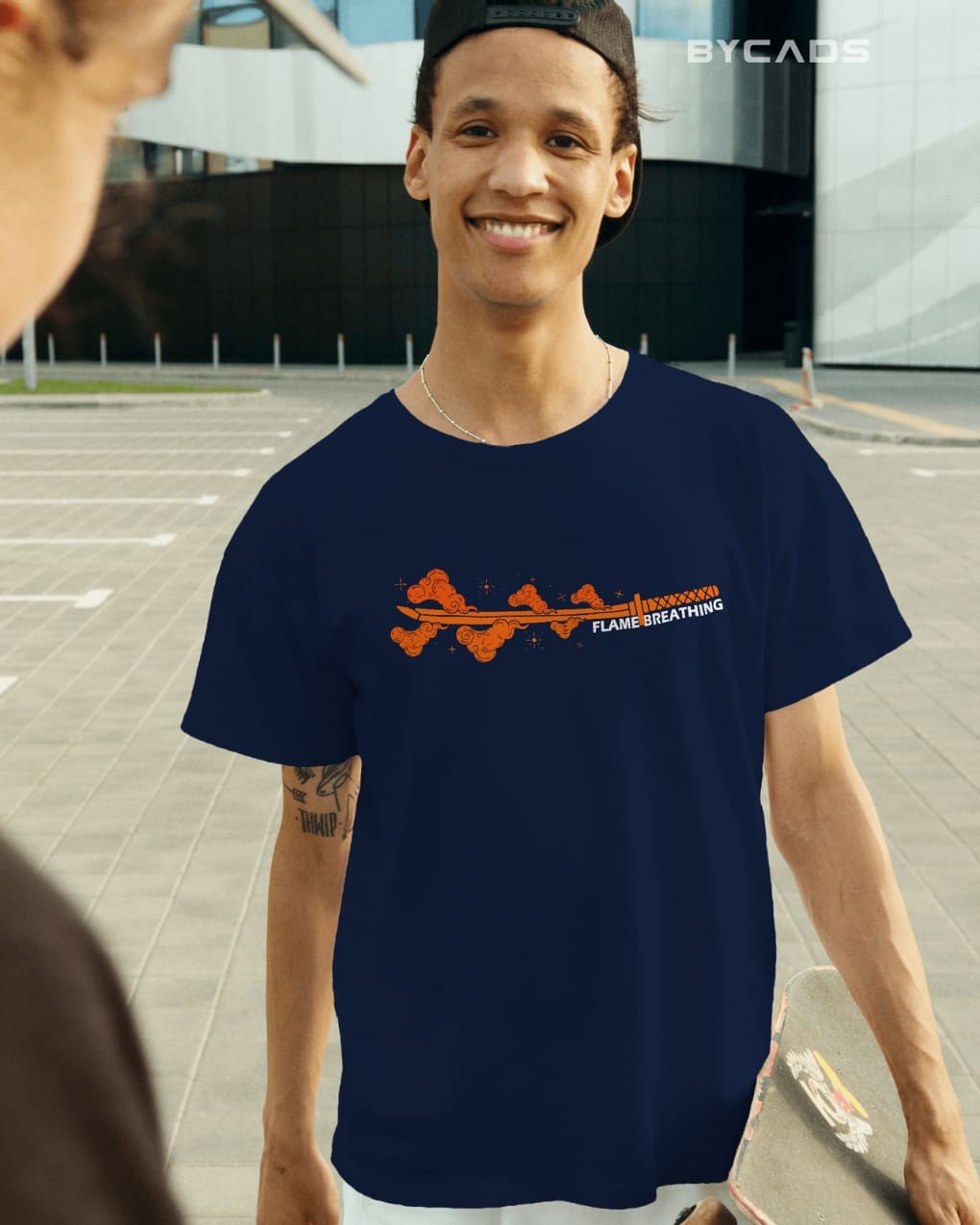 BYCADS "Set Your Heart Ablaze" Rengoku vs. Akaza Anime Graphic Regular-Fit Cotton Blend T-Shirt