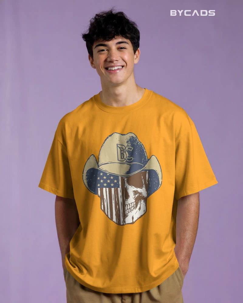 Cowboy Skull Oversized T-Shirt for Men – Grunge Western Graphic by Bycads