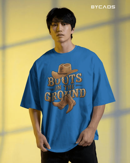 Boots On The Ground Printed Oversized T-Shirt for Men