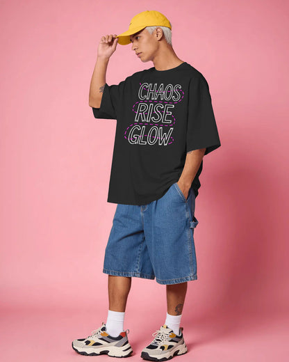 Chaos Rise Glow Outline Graphic Oversized cotton blend T-Shirt - BYCADS