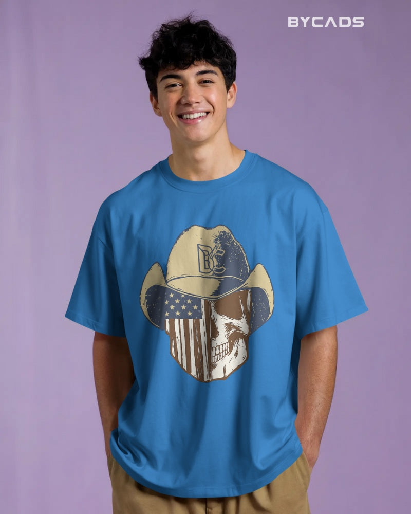 Cowboy Skull Oversized T-Shirt for Men – Grunge Western Graphic by Bycads