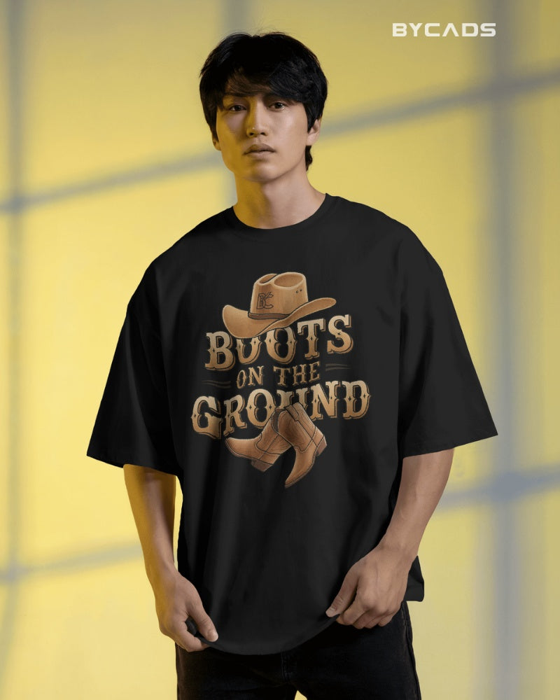 Boots On The Ground Printed Oversized T-Shirt for Men
