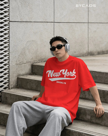 BYCADS New York Oversized Cotton Blend T-Shirt for Unisex | Unisex Drop Shoulder Relaxed Fit Streetwear T-shirt