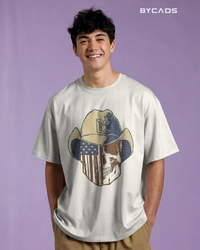 Cowboy Skull Oversized T-Shirt for Men – Grunge Western Graphic by Bycads