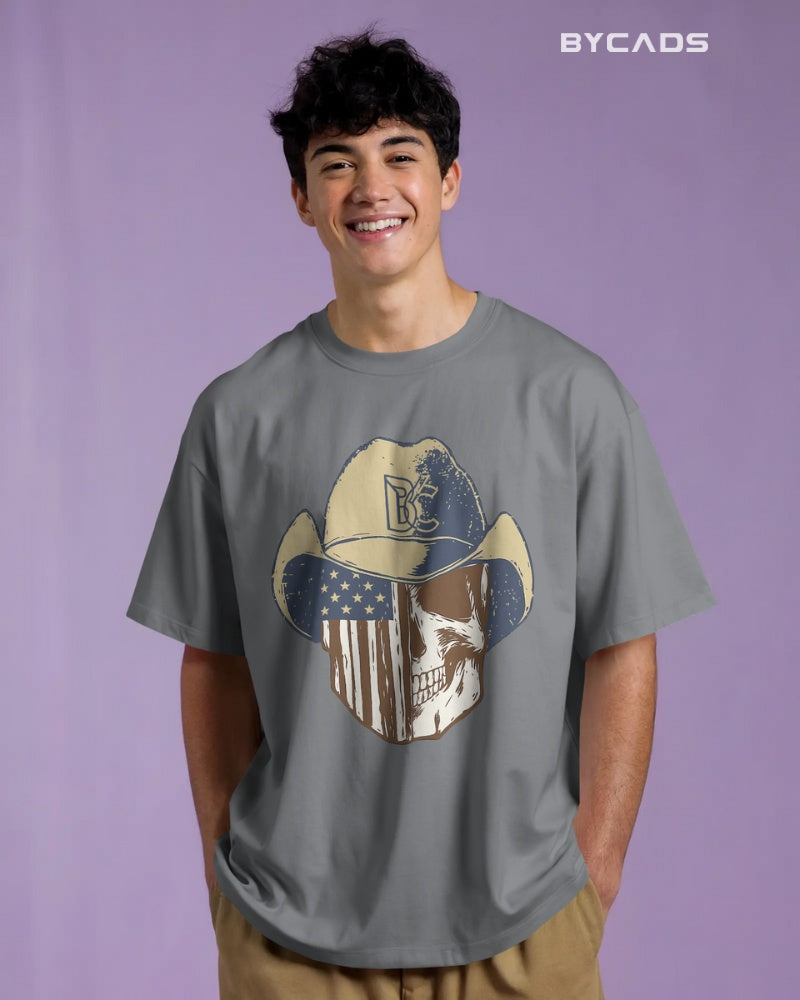 Cowboy Skull Oversized T-Shirt for Men – Grunge Western Graphic by Bycads