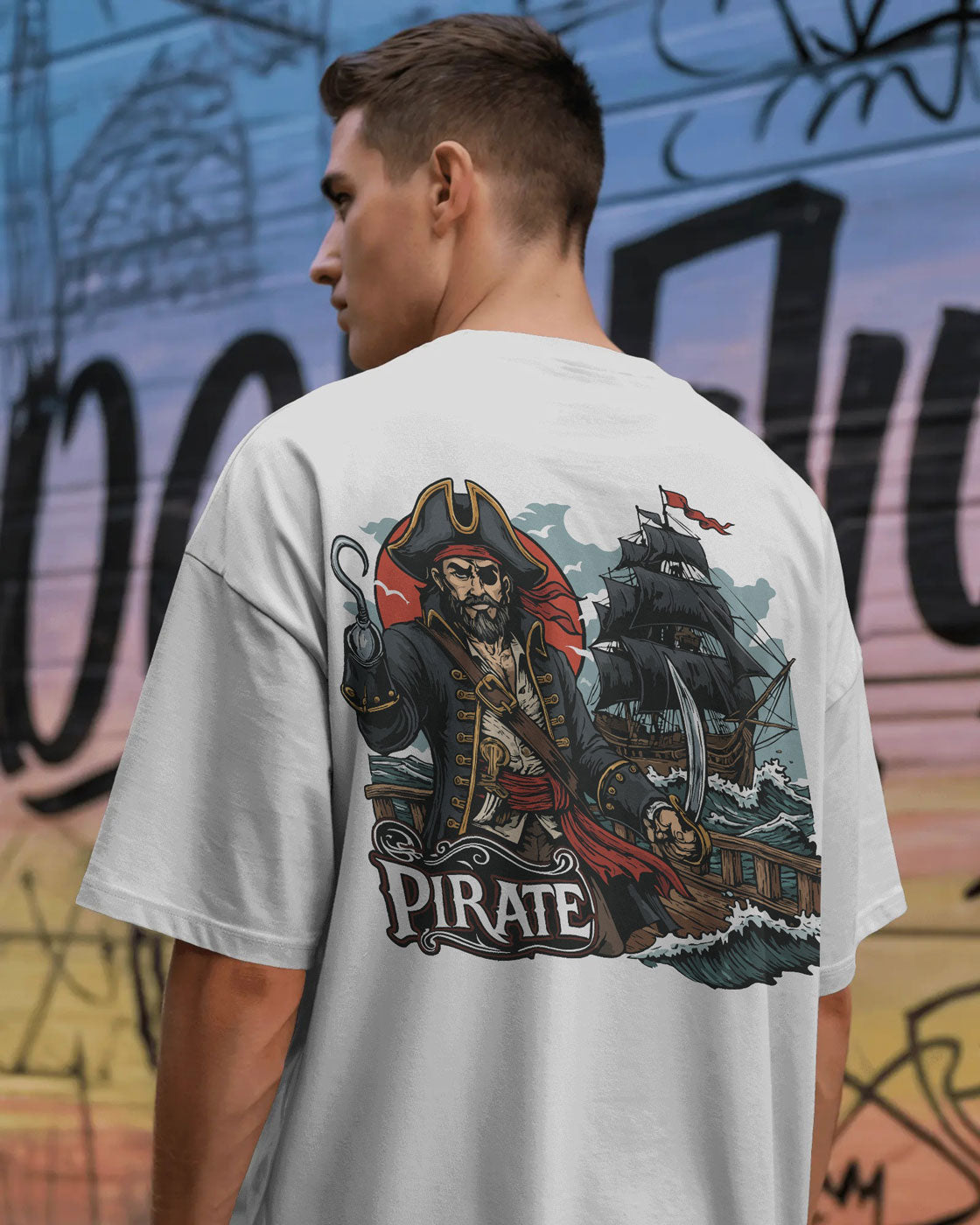 Rogue of the Seas Pirate Printed Oversized T-Shirt for Men