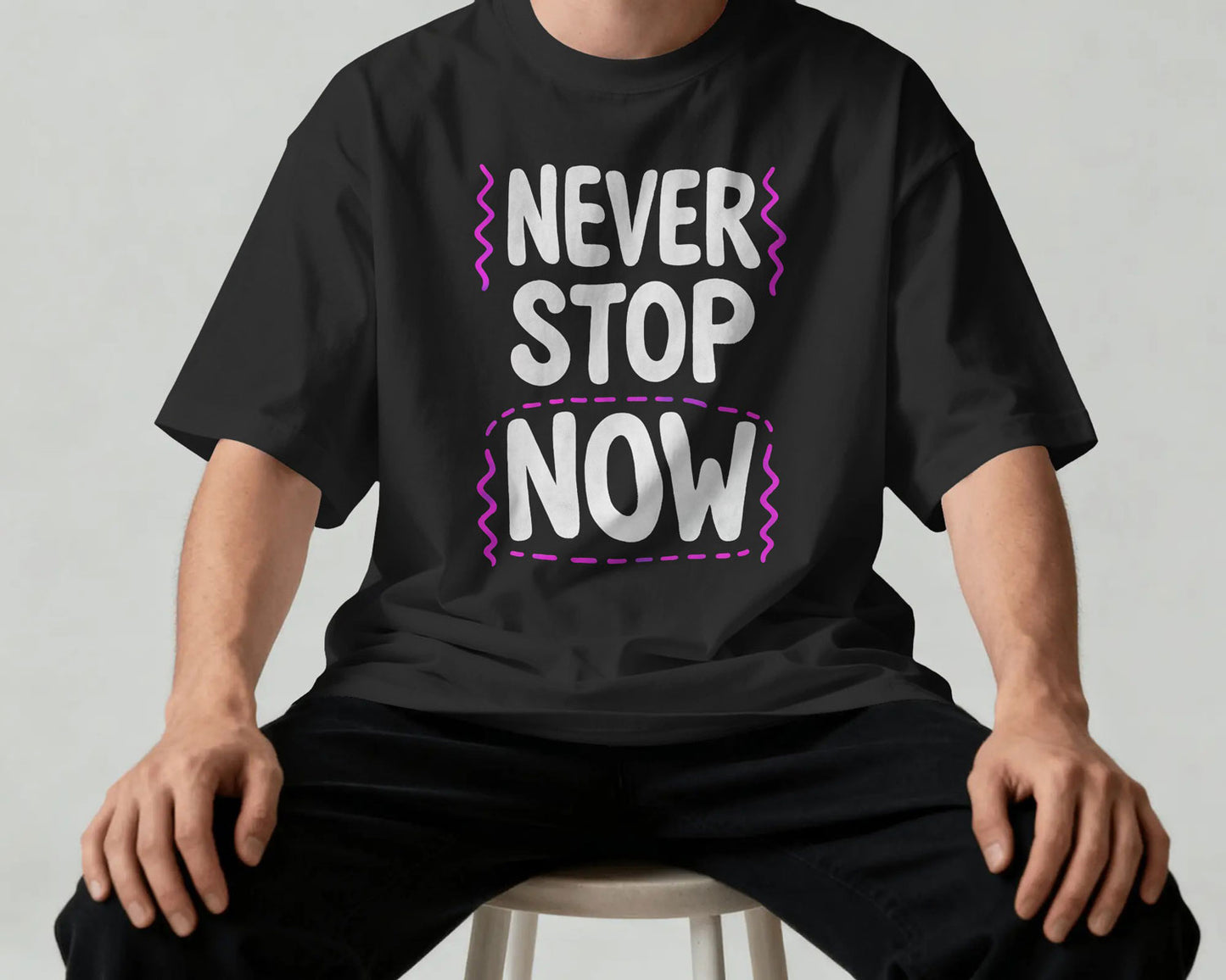 NEVER STOP NOW Graphic Oversized T-Shirt cotton blend - BYCADS