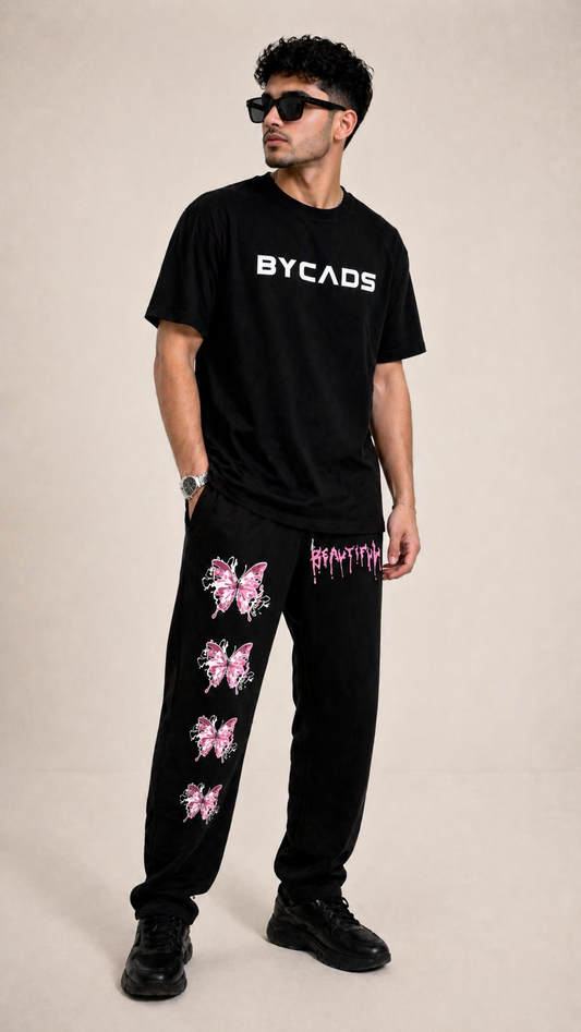 BYCADS Butterfly Drip Graphic Black Joggers – Aesthetic Streetwear Lower Pants