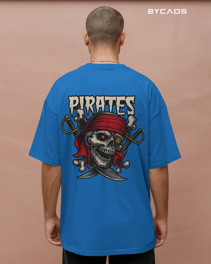 Pirate Skull Oversized T-Shirt for Men – Red Bandana & Swords Graphic by Bycads