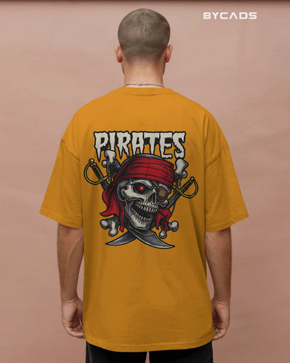 Pirate Skull Oversized T-Shirt for Men – Red Bandana & Swords Graphic by Bycads