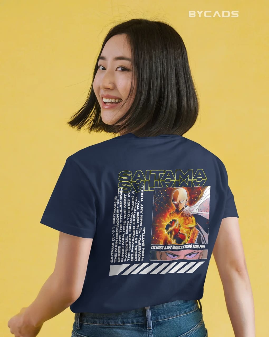 Saitama "Hero For Fun" Graphic Regular-Fit Cotton Blend T-Shirt | Anime Streetwear