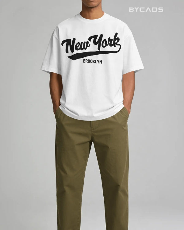 BYCADS New York Oversized Cotton Blend T-Shirt for Unisex | Unisex Drop Shoulder Relaxed Fit Streetwear T-shirt