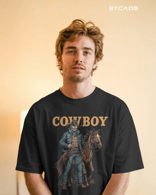 Cowboy with Horse Oversized T-Shirt for Men – Western Partner Graphic by Bycads