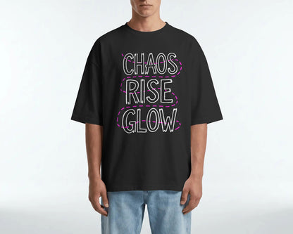 Chaos Rise Glow Outline Graphic Oversized cotton blend T-Shirt - BYCADS