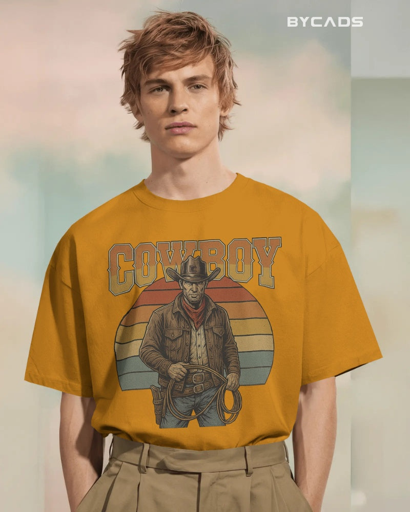 Retro Cowboy Oversized T-Shirt for Men – Vintage Western Style by Bycads