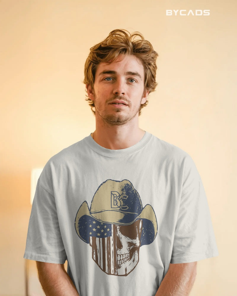 Cowboy Skull Oversized T-Shirt for Men – Grunge Western Graphic by Bycads
