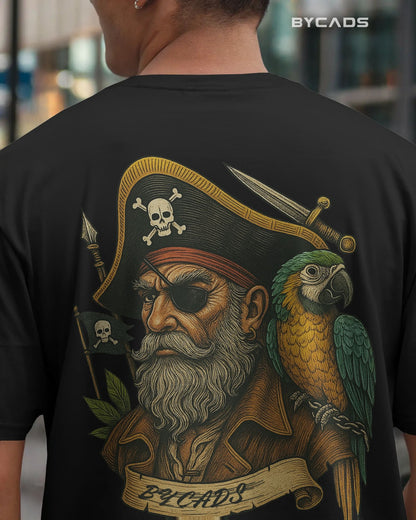 Vintage Pirate Captain Oversized T-Shirt – Parrot & Skull Art by Bycads