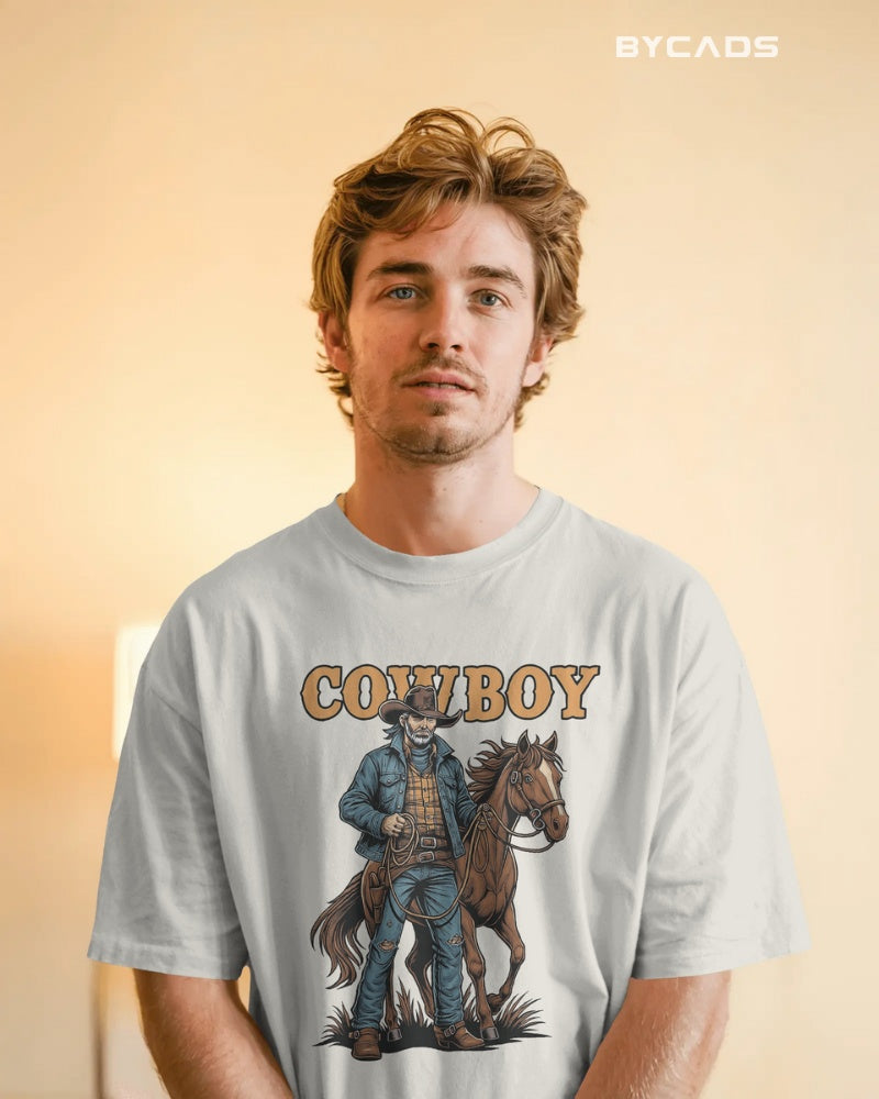 Cowboy with Horse Oversized T-Shirt for Men – Western Partner Graphic by Bycads