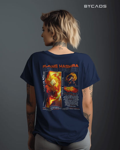BYCADS "Will of Fire" Rengoku Flame Hashira Anime Graphic Regular-Fit Cotton Blend T-Shirt