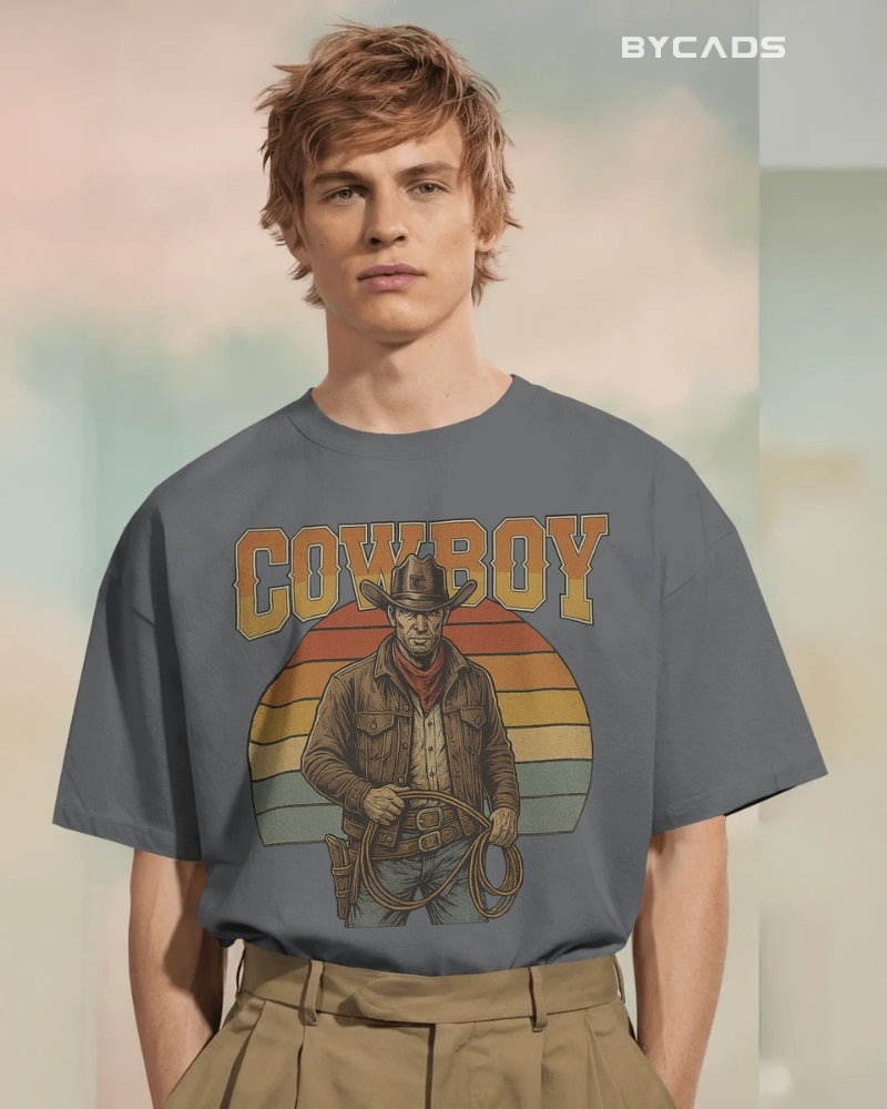Retro Cowboy Oversized T-Shirt for Men – Vintage Western Style by Bycads