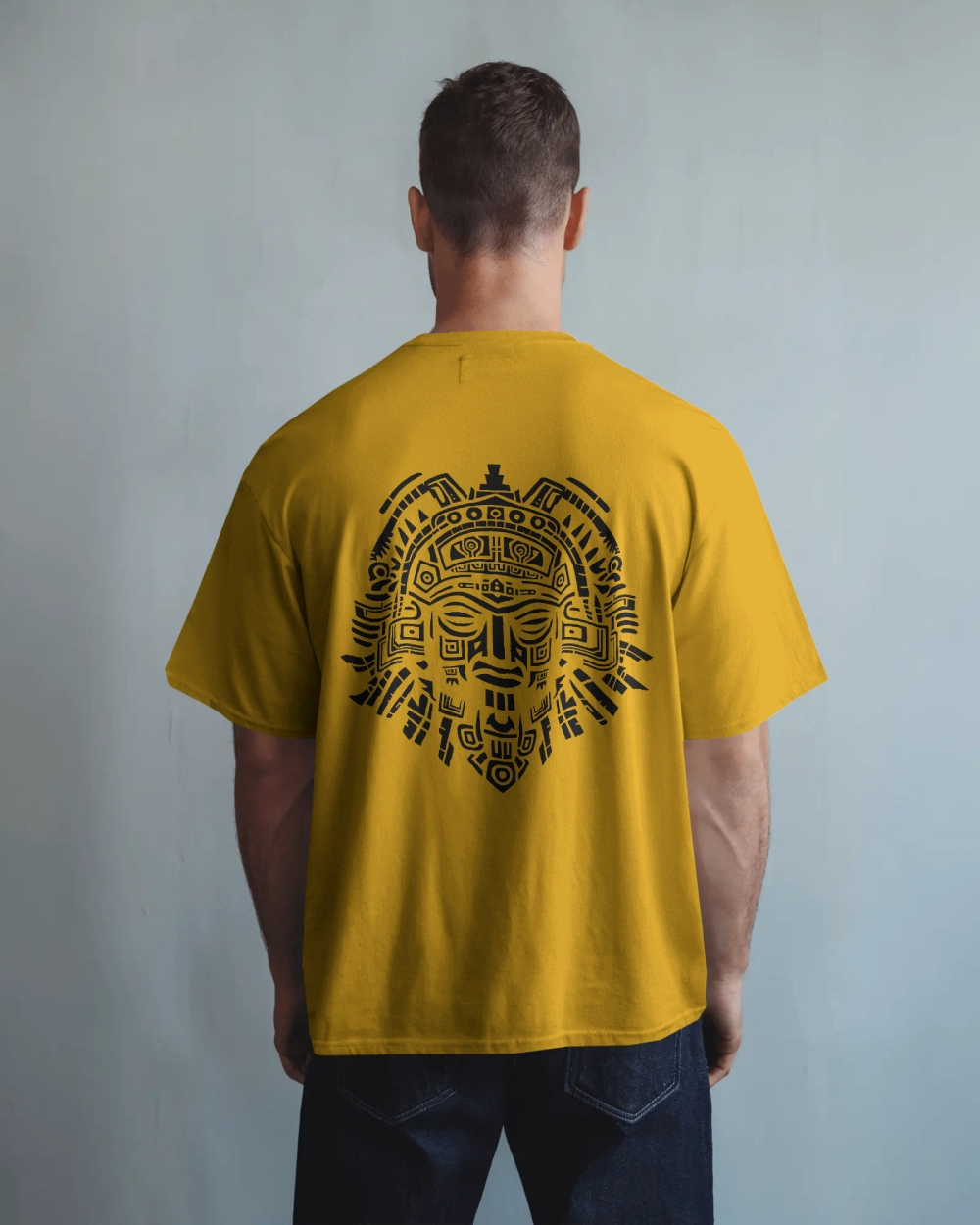 Aztec Sun God Printed Oversized T-Shirt for Men