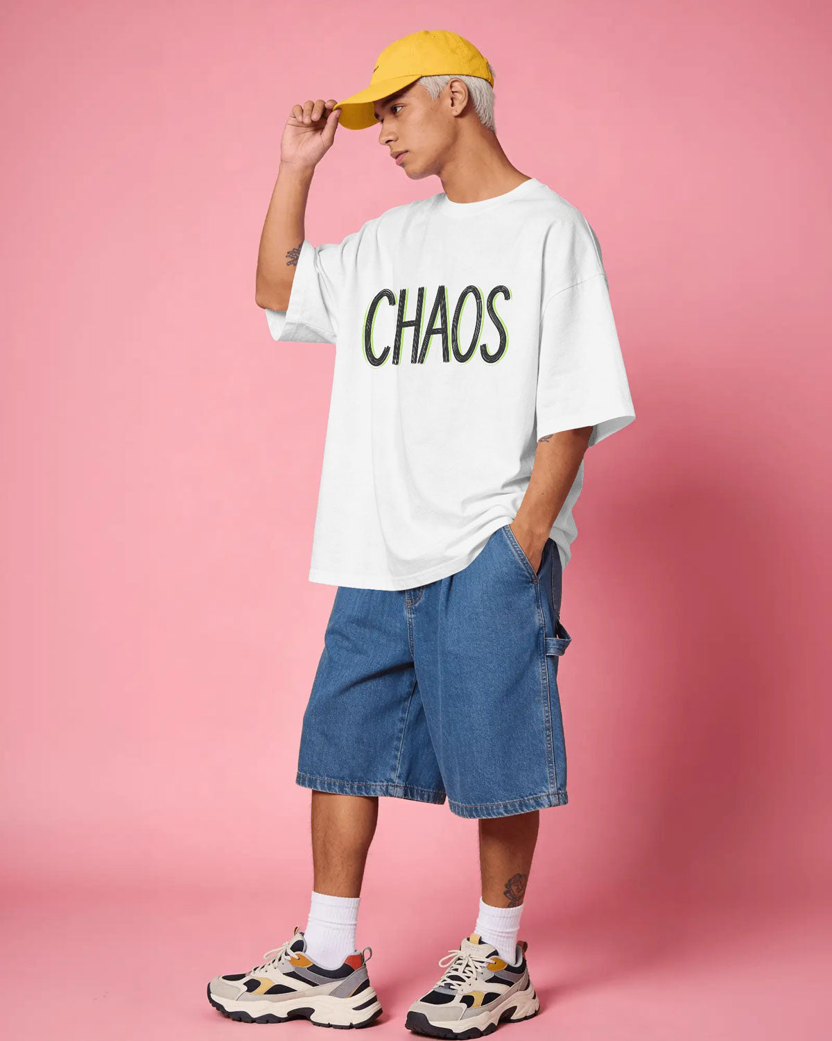 CHAOS Minimal Neon Outline Oversized T-Shirt cotton blend - BYCADS