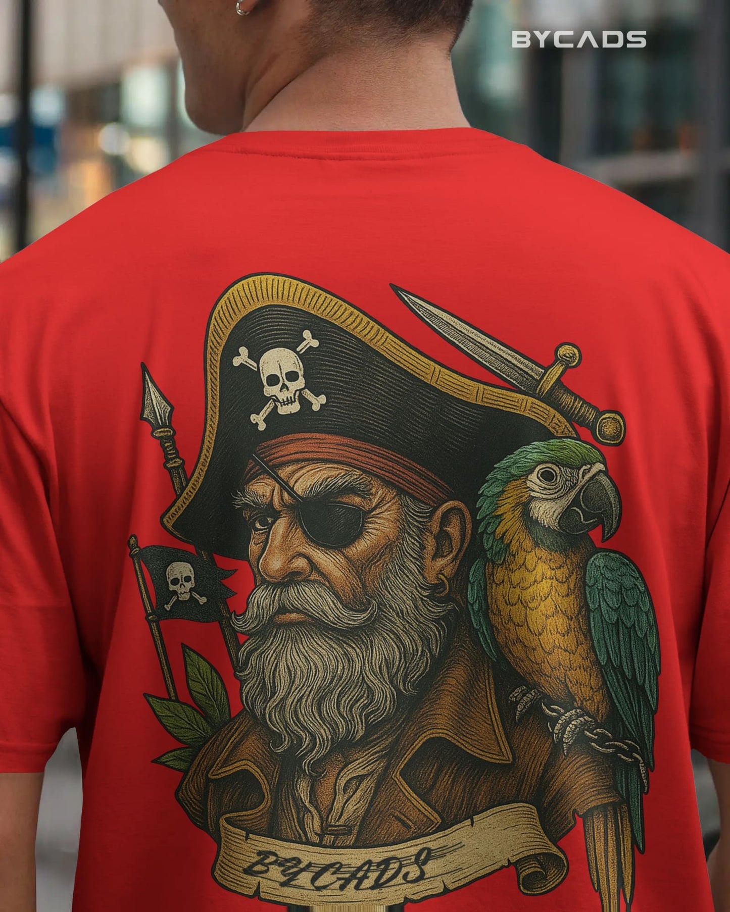 Vintage Pirate Captain Oversized T-Shirt – Parrot & Skull Art by Bycads