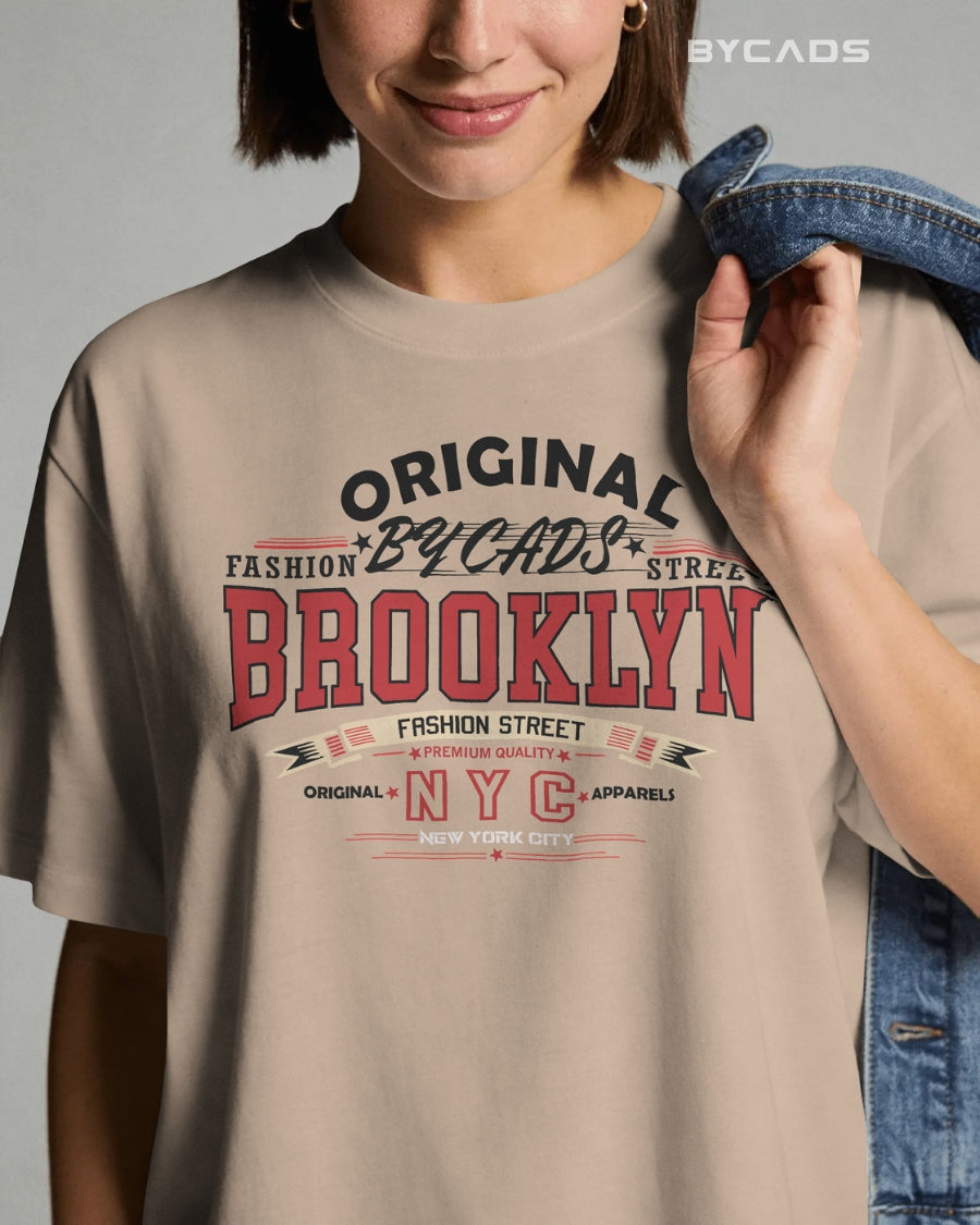 BYCADS Original Brooklyn Oversized Cotton Blend T-Shirt for Men & Women | Relaxed Fit Drop Shoulder Streetwear Tee
