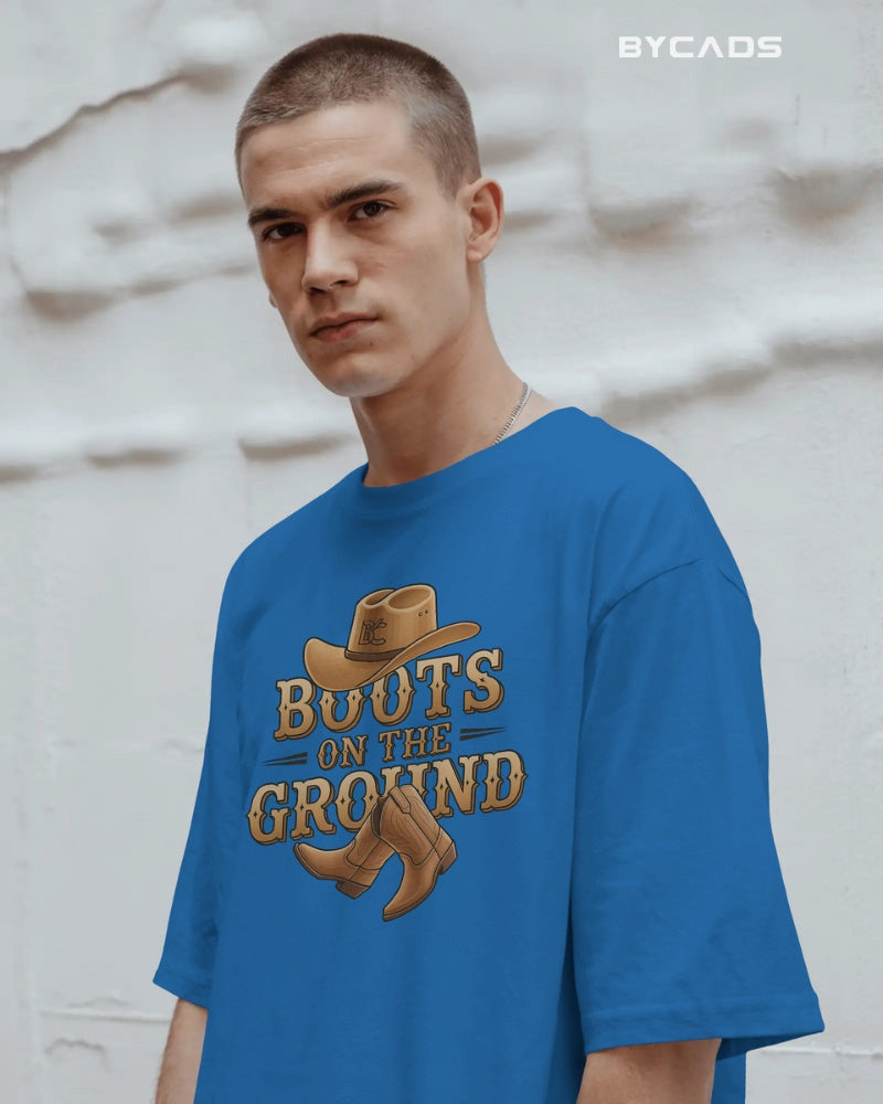 Boots On The Ground Printed Oversized T-Shirt for Men
