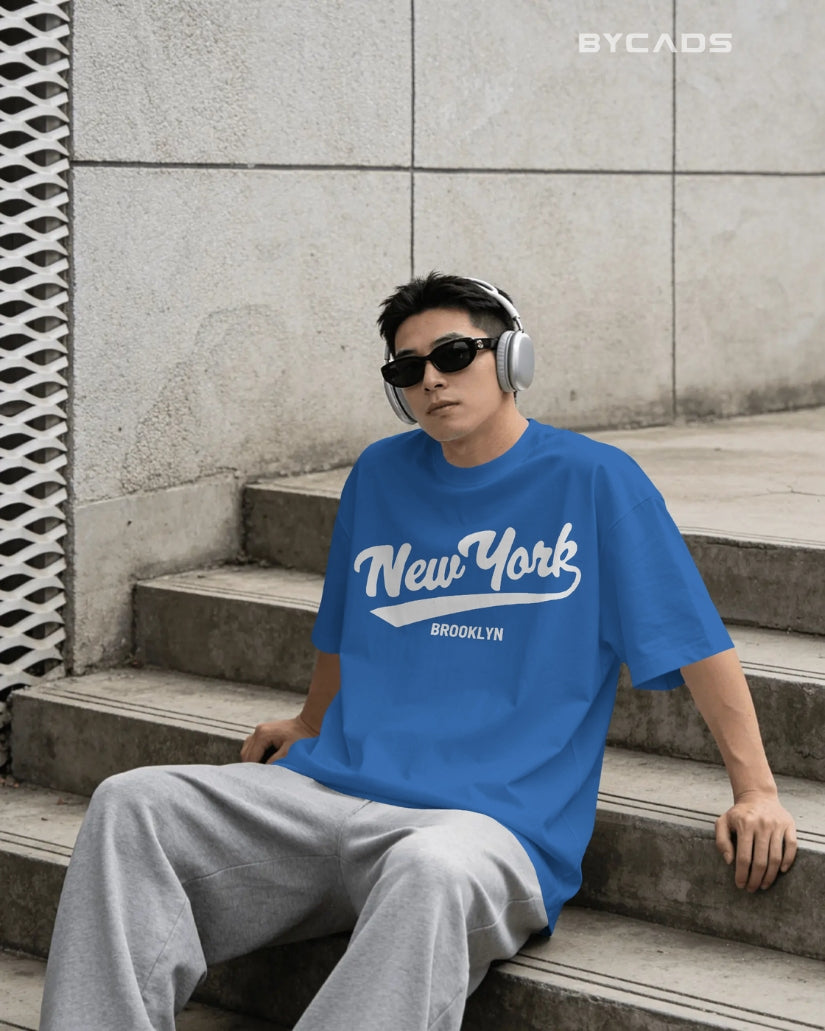 BYCADS New York Oversized Cotton Blend T-Shirt for Unisex | Unisex Drop Shoulder Relaxed Fit Streetwear T-shirt