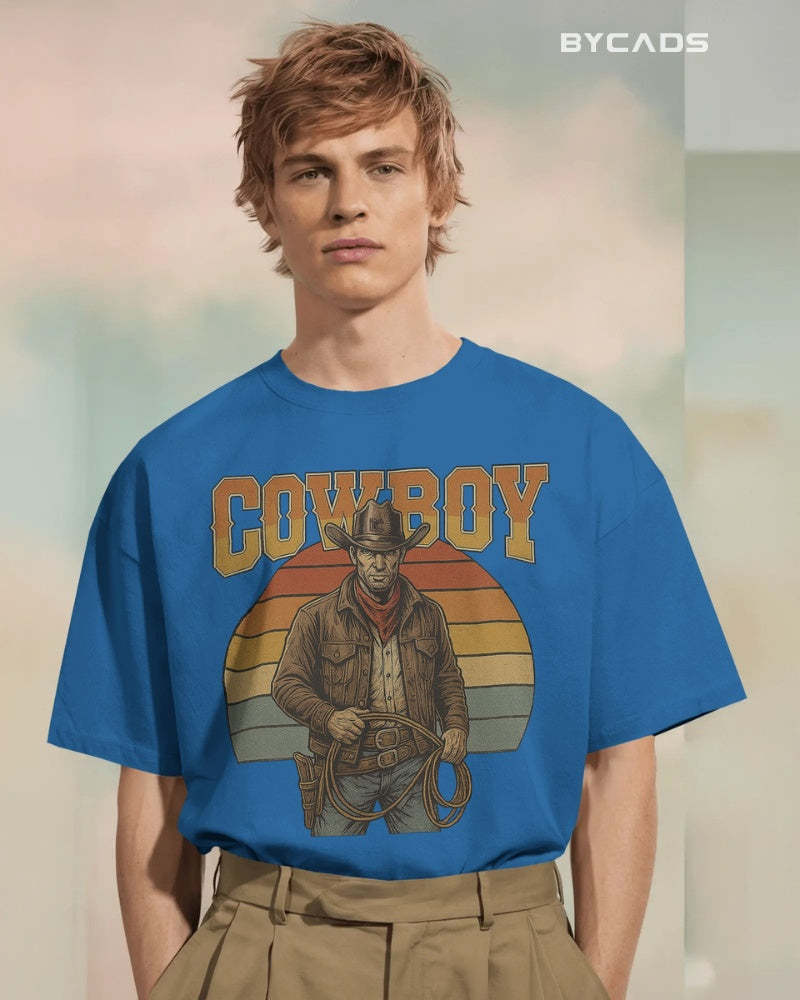 Retro Cowboy Oversized T-Shirt for Men – Vintage Western Style by Bycads