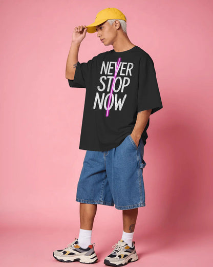 Never Stop Now Neon Line Graphic Oversized cotton blend T-Shirt - BYCADS