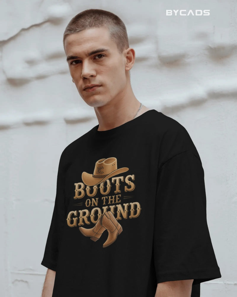Boots On The Ground Printed Oversized T-Shirt for Men
