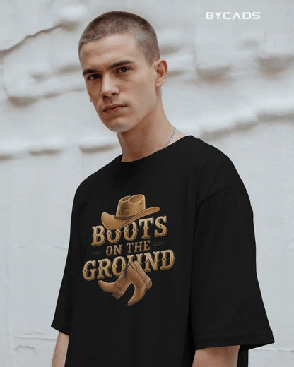 Boots On The Ground Printed Oversized T-Shirt for Men