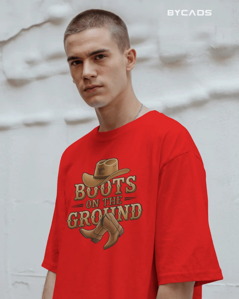 Boots On The Ground Printed Oversized T-Shirt for Men