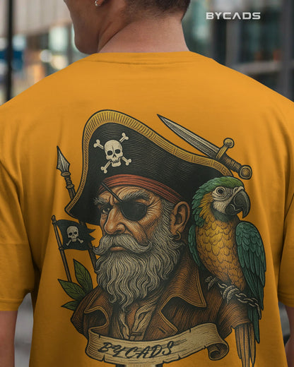 Vintage Pirate Captain Oversized T-Shirt – Parrot & Skull Art by Bycads